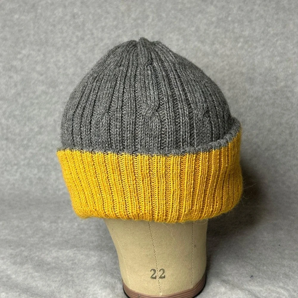 Peruvian Soul Baby Alpaca Beanie Hat Reversible Gray Yellow Ribbed‎ Knit Winter